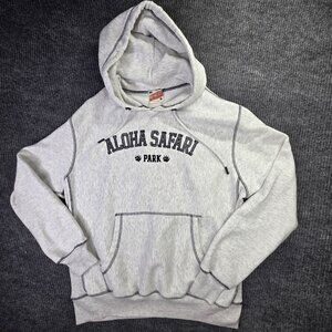 Aloha Safari Park Hoodie Mens Medium Gray Pro-Weave Pullover Embroidered Graphic